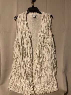 Lovecrazy Long White Open Sweater Fringed Jacket SZ Small